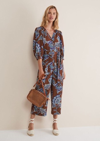 Phase Eight Erin Printed Cropped Leg Jumpsuit Orange/Burgundy Canada | ZQMHYN-243